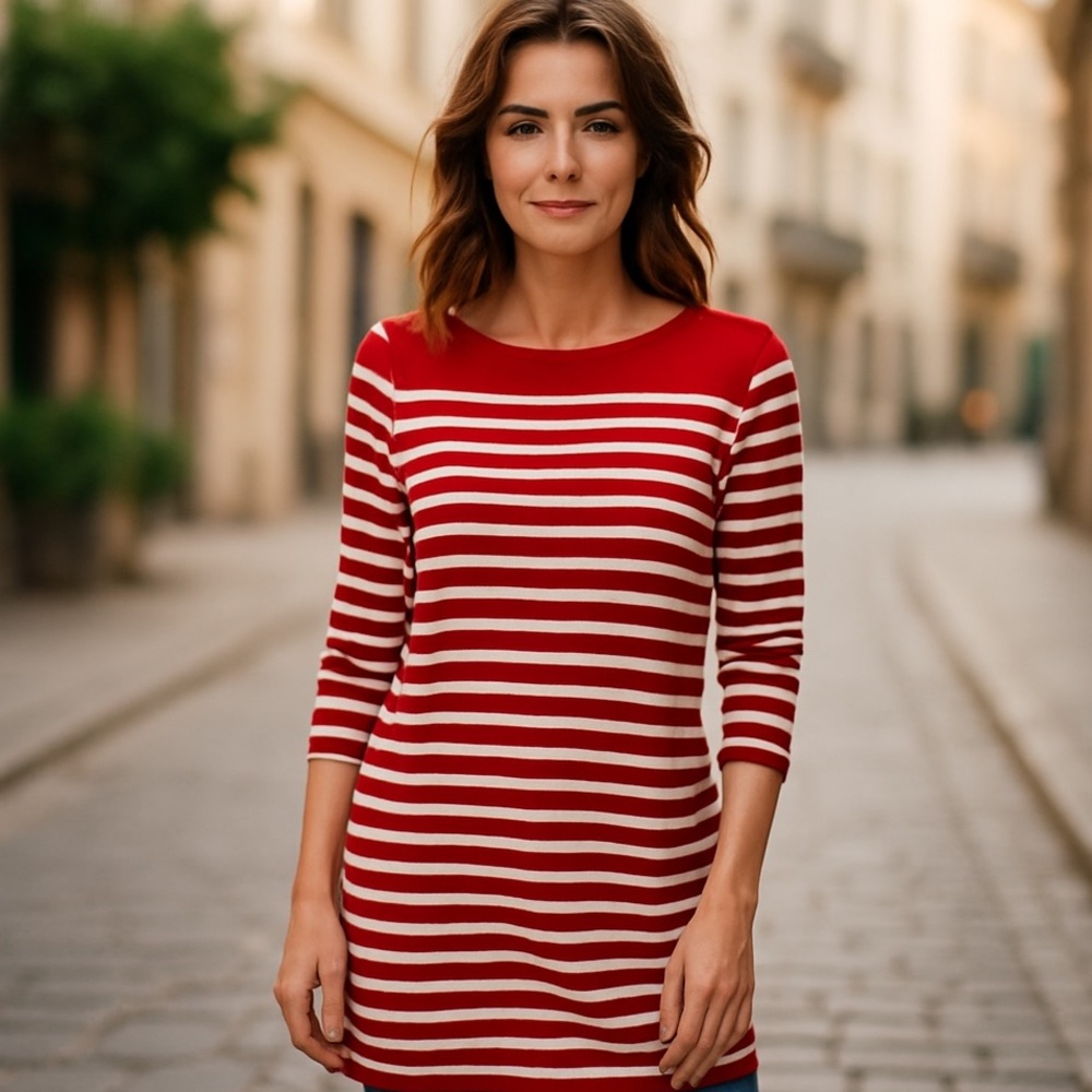 J. Crew nautical style Red and off white dress causal preppy, size small